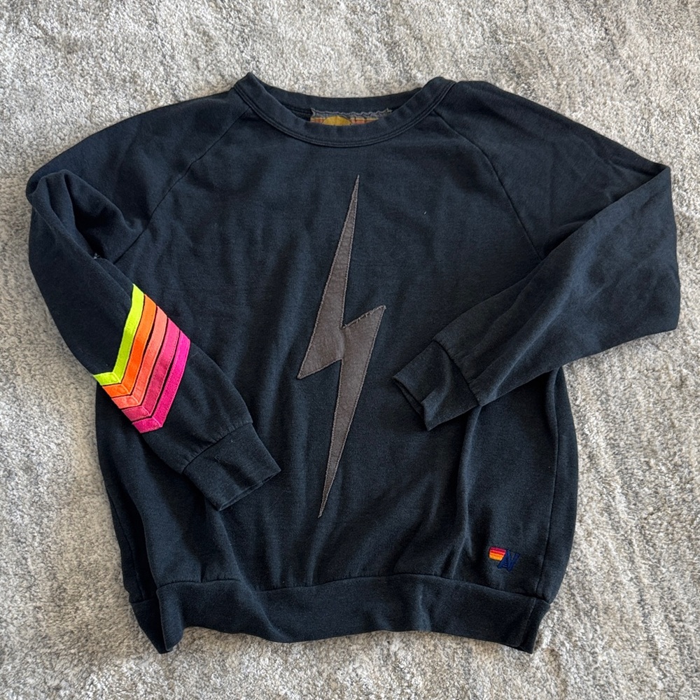 Aviator Nation Black Sweatshirt with Rainbow Sleeve